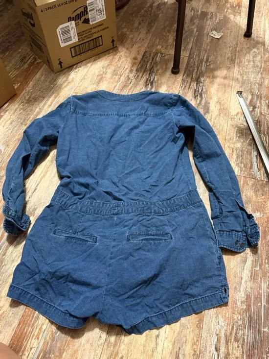 Abercrombie & Fitch Denim Blue Long-Sleeve Romper with Tie Waist - Picture 7 of 9